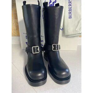 Burberry Women’s Black Leather Saddle Low Riding Boots